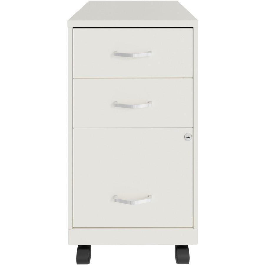 NuSparc 3-Drawer Organizer Metal File Cabinet - 14.2" x 18" x 26.7" - 3 x Drawer(s) for File, Box - Letter - Glide Suspension, 3/4 Drawer Extension, Anti-tip, Lockable, Mobility - White - Metal - Recycled