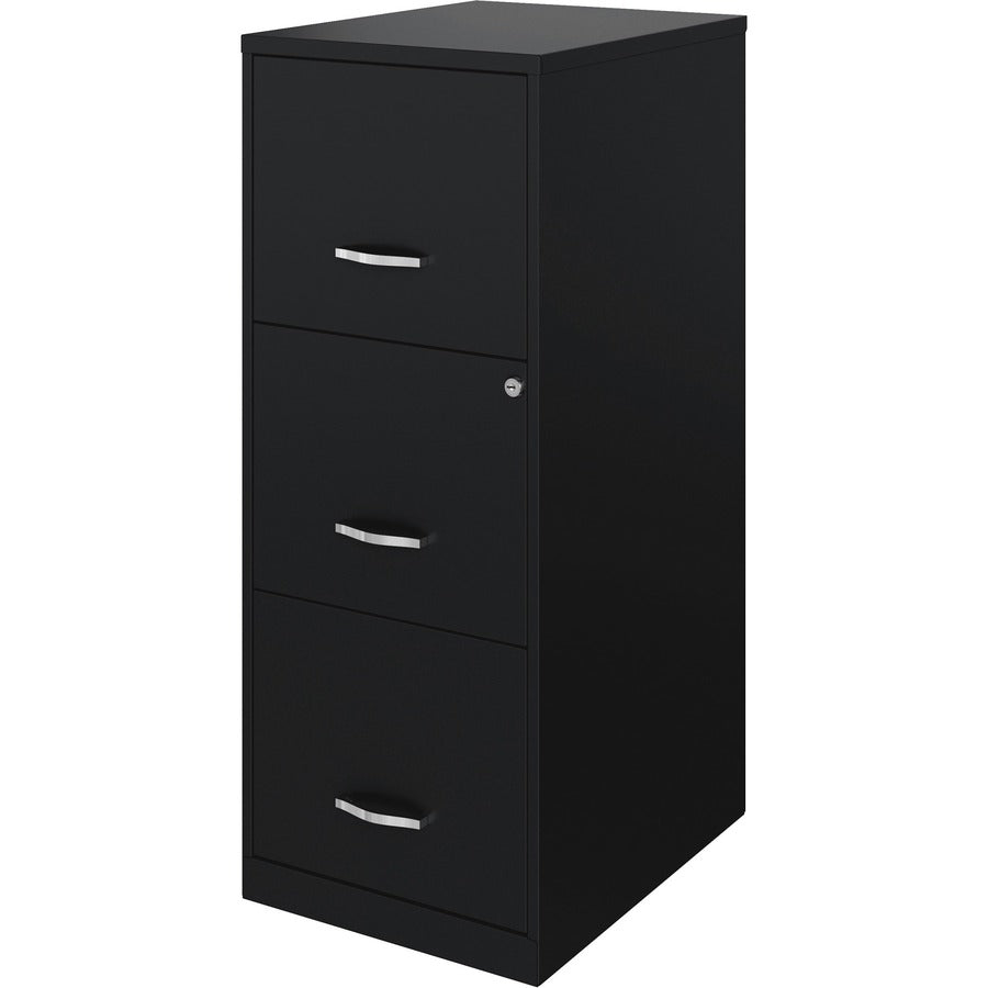 NuSparc Vertical File Cabinet - 14.2" x 18" x 35.5" - 3 x Drawer(s) for File - Letter - Vertical - Cam Lock, Glide Suspension, Anti-tip, Nonporous Surface, 3/4 Drawer Extension - Black - Baked Enamel - Metal - Recycled