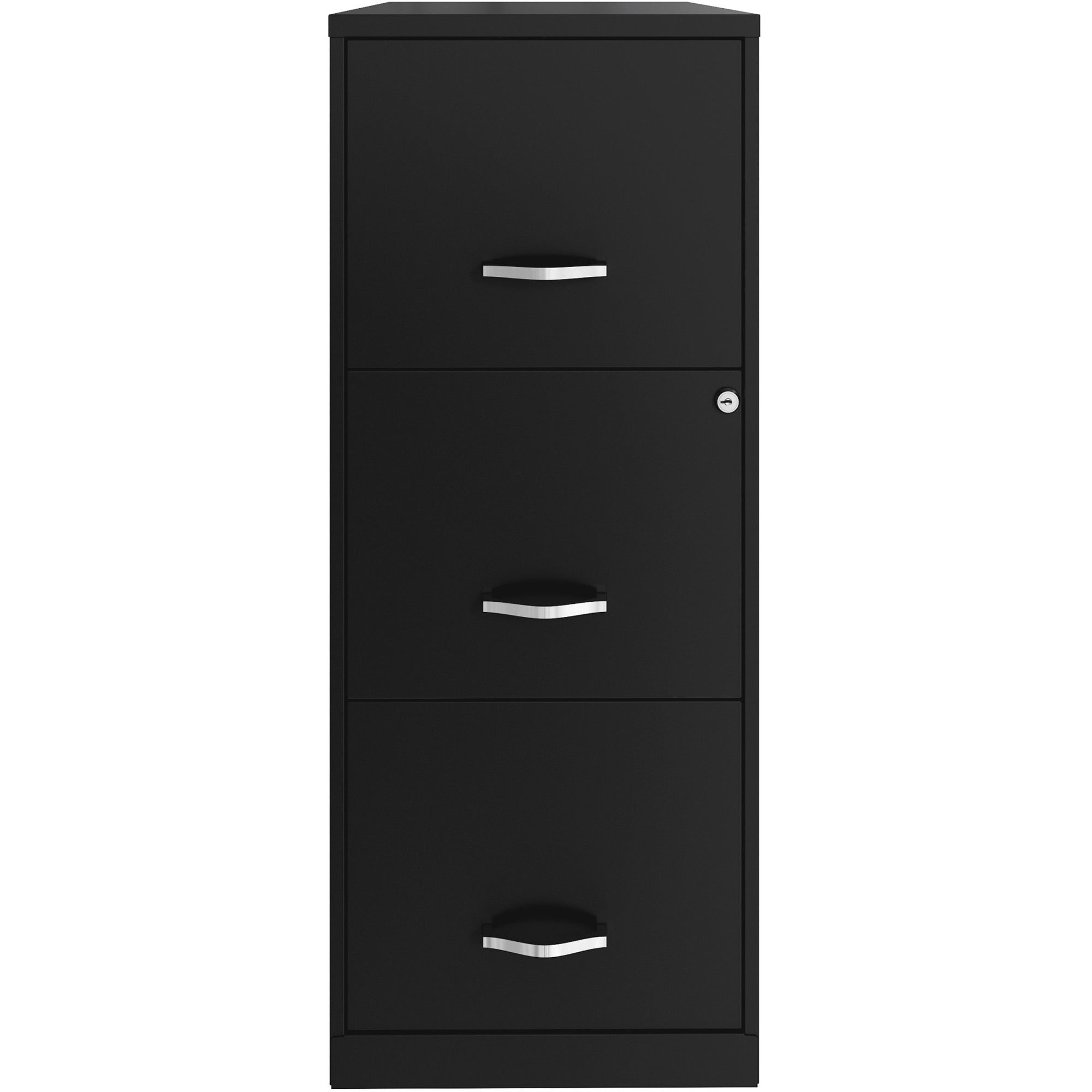 nusparc-vertical-file-cabinet-142-x-18-x-355-3-x-drawers-for-file-letter-vertical-cam-lock-glide-suspension-anti-tip-nonporous-surface-3-4-drawer-extension-black-baked-enamel-metal-recycled_nprvf318ffbk - 2