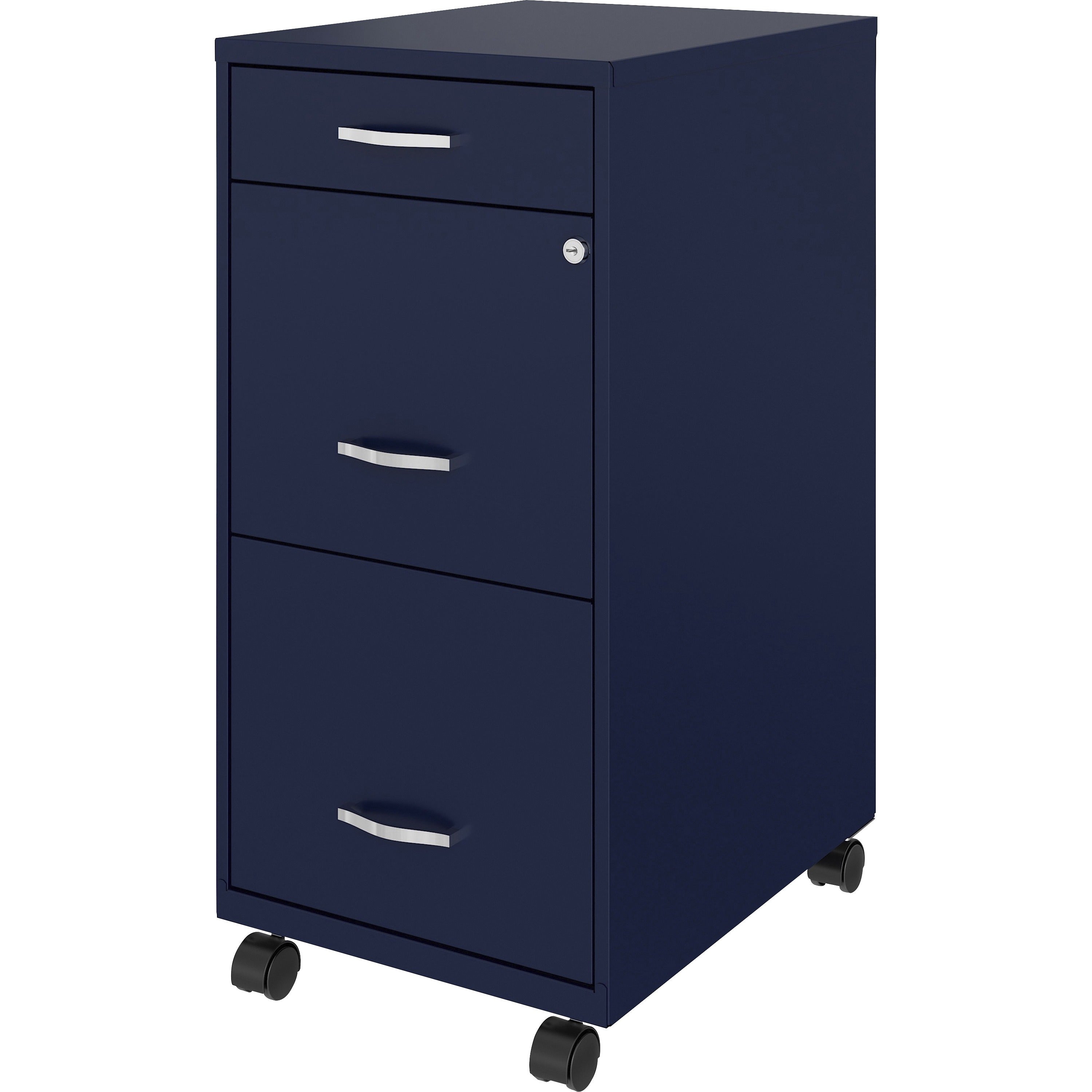nusparc-mobile-file-cabinet-142-x-18-x-295-3-x-drawers-for-file-box-letter-mobility-locking-drawer-glide-suspension-3-4-drawer-extension-cam-lock-nonporous-surface-blue-painted-steel-recycled_nprvf318bmny - 3