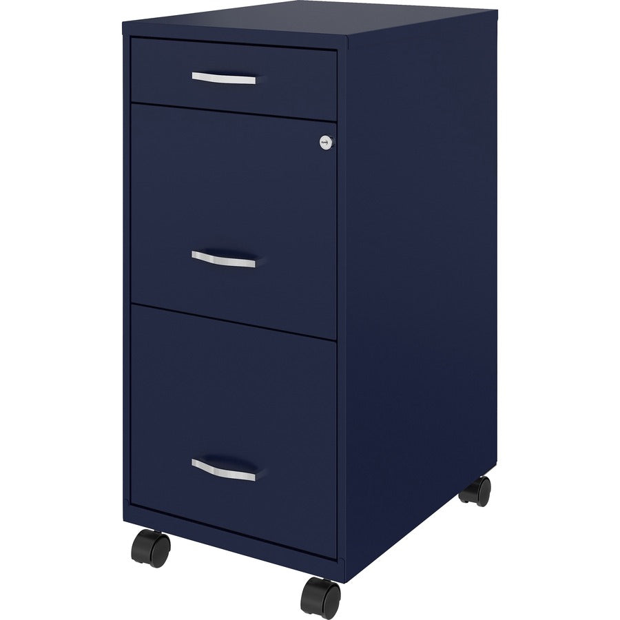 NuSparc Mobile File Cabinet - 14.2" x 18" x 29.5" - 3 x Drawer(s) for File, Box - Letter - Mobility, Locking Drawer, Glide Suspension, 3/4 Drawer Extension, Cam Lock, Nonporous Surface - Blue - Painted Steel - Recycled