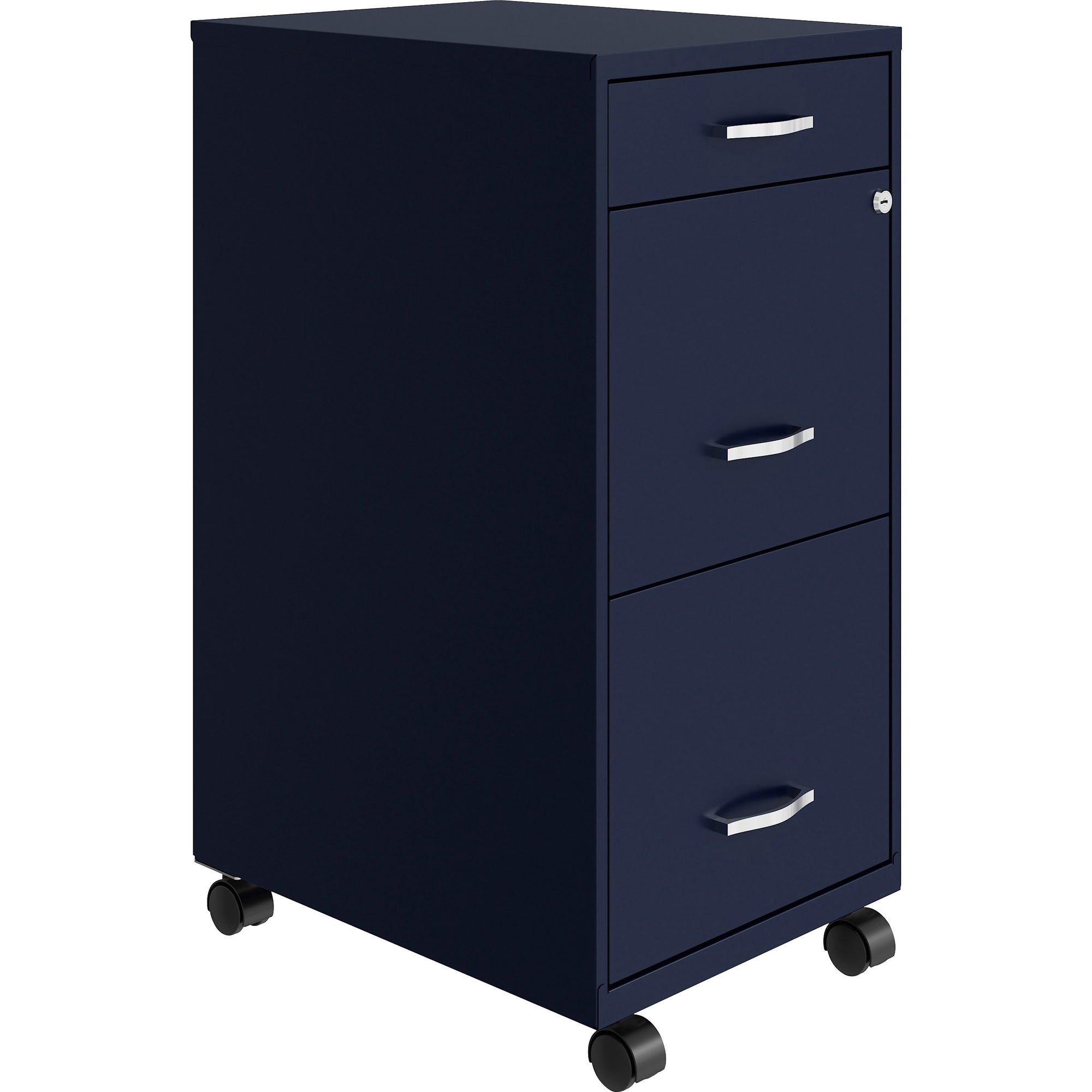 NuSparc Mobile File Cabinet - 14.2" x 18" x 29.5" - 3 x Drawer(s) for File, Box - Letter - Mobility, Locking Drawer, Glide Suspension, 3/4 Drawer Extension, Cam Lock, Nonporous Surface - Blue - Painted Steel - Recycled