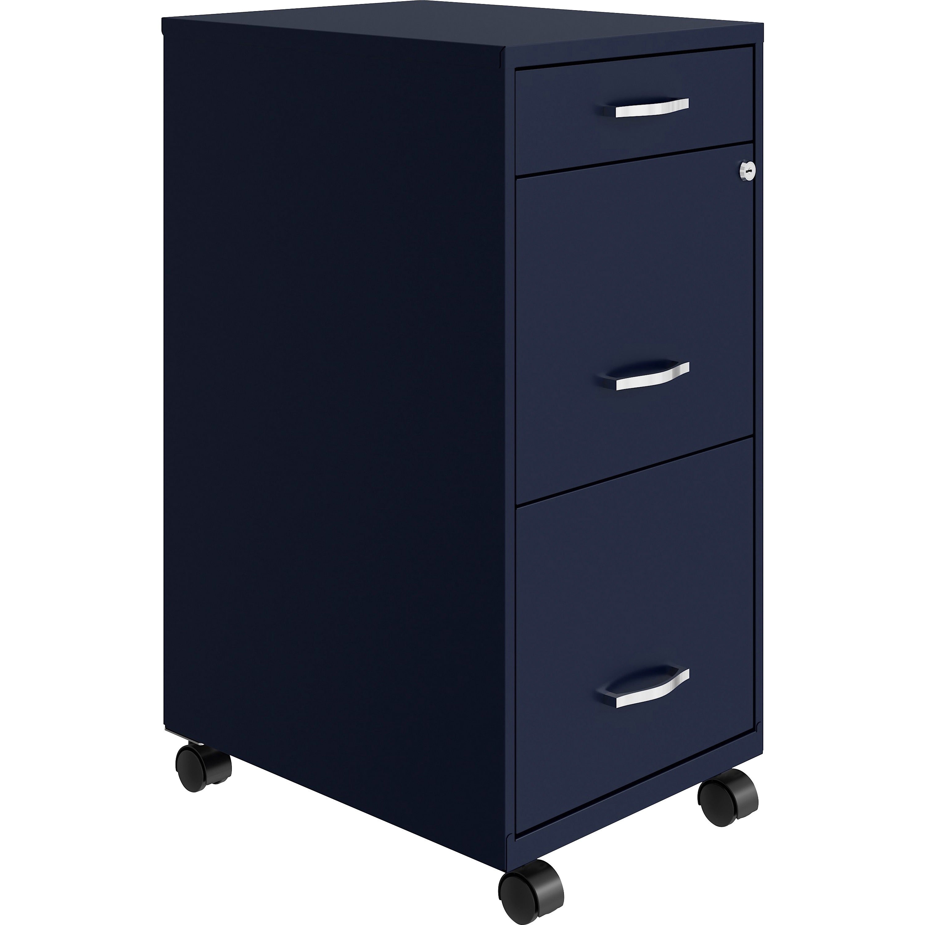 NuSparc Mobile File Cabinet - 14.2" x 18" x 29.5" - 3 x Drawer(s) for File, Box - Letter - Mobility, Locking Drawer, Glide Suspension, 3/4 Drawer Extension, Cam Lock, Nonporous Surface - Blue - Painted Steel - Recycled