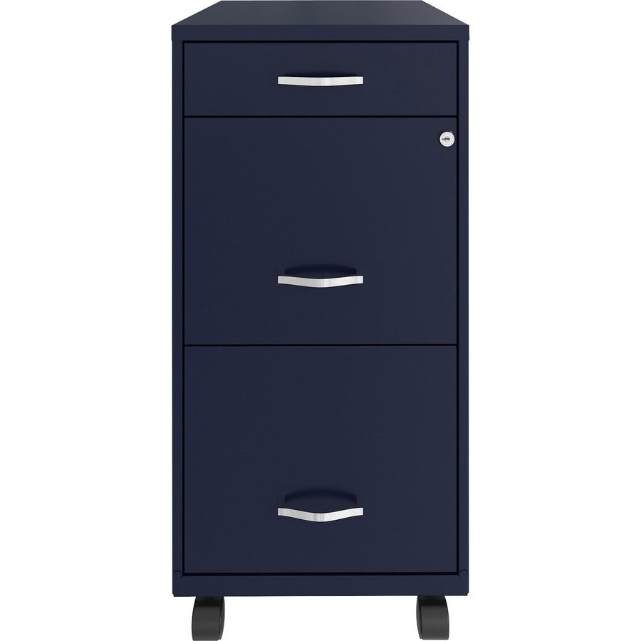 NuSparc Mobile File Cabinet - 14.2" x 18" x 29.5" - 3 x Drawer(s) for File, Box - Letter - Mobility, Locking Drawer, Glide Suspension, 3/4 Drawer Extension, Cam Lock, Nonporous Surface - Blue - Painted Steel - Recycled