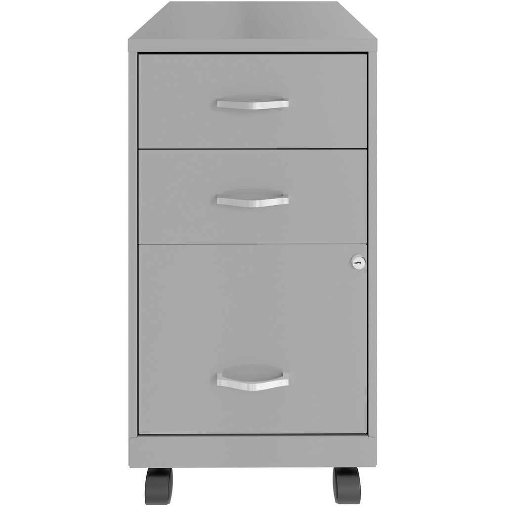 nusparc-3-drawer-organizer-metal-file-cabinet-142-x-18-x-267-3-x-drawers-for-file-box-letter-glide-suspension-3-4-drawer-extension-anti-tip-lockable-mobility-gray-metal-recycled_nprvf318cmsr - 2