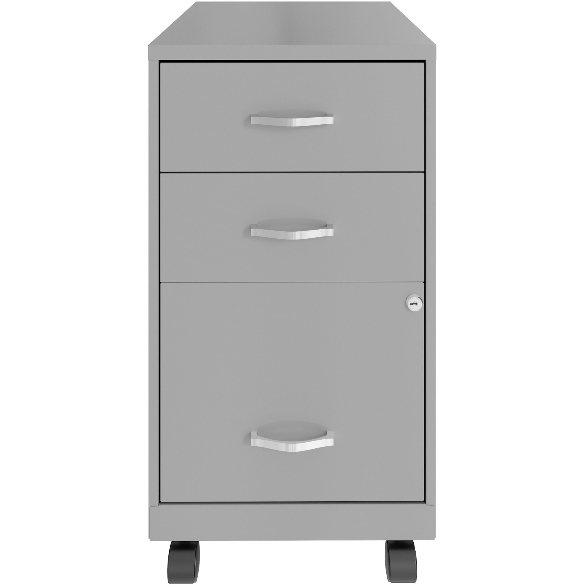 nusparc-3-drawer-organizer-metal-file-cabinet-142-x-18-x-267-3-x-drawers-for-file-box-letter-glide-suspension-3-4-drawer-extension-anti-tip-lockable-mobility-gray-metal-recycled_nprvf318cmsr - 2
