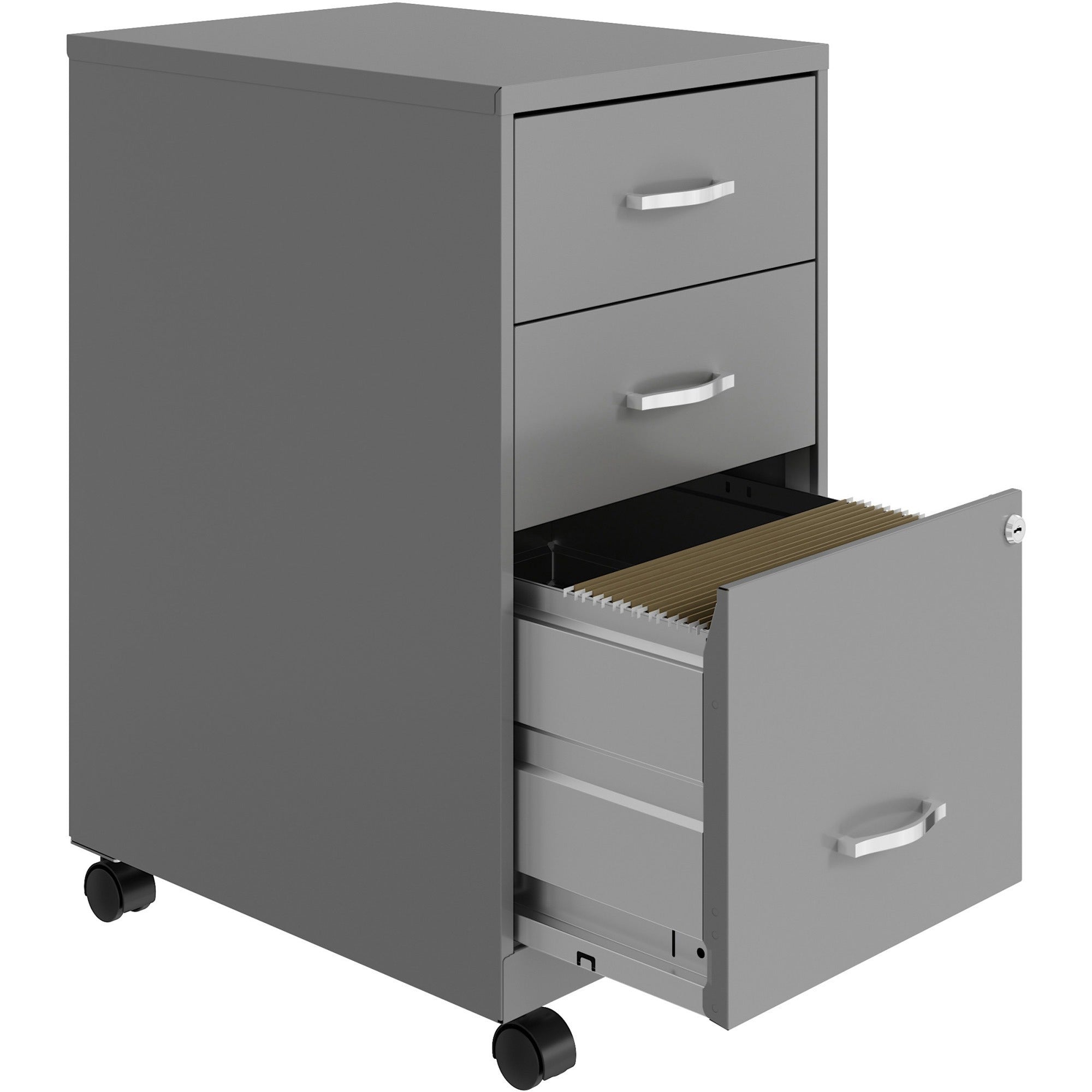 nusparc-3-drawer-organizer-metal-file-cabinet-142-x-18-x-267-3-x-drawers-for-file-box-letter-glide-suspension-3-4-drawer-extension-anti-tip-lockable-mobility-gray-metal-recycled_nprvf318cmsr - 4
