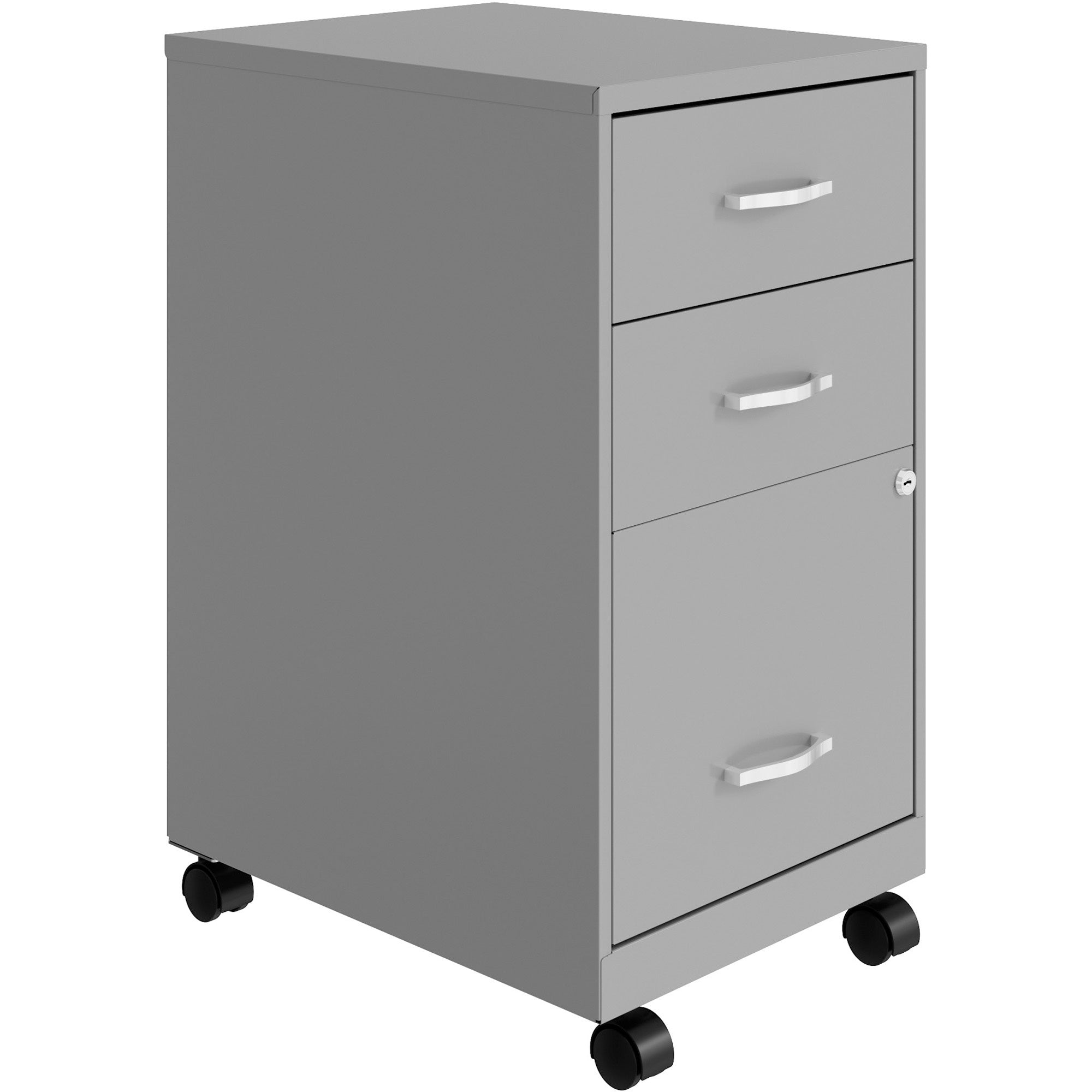 nusparc-3-drawer-organizer-metal-file-cabinet-142-x-18-x-267-3-x-drawers-for-file-box-letter-glide-suspension-3-4-drawer-extension-anti-tip-lockable-mobility-gray-metal-recycled_nprvf318cmsr - 1