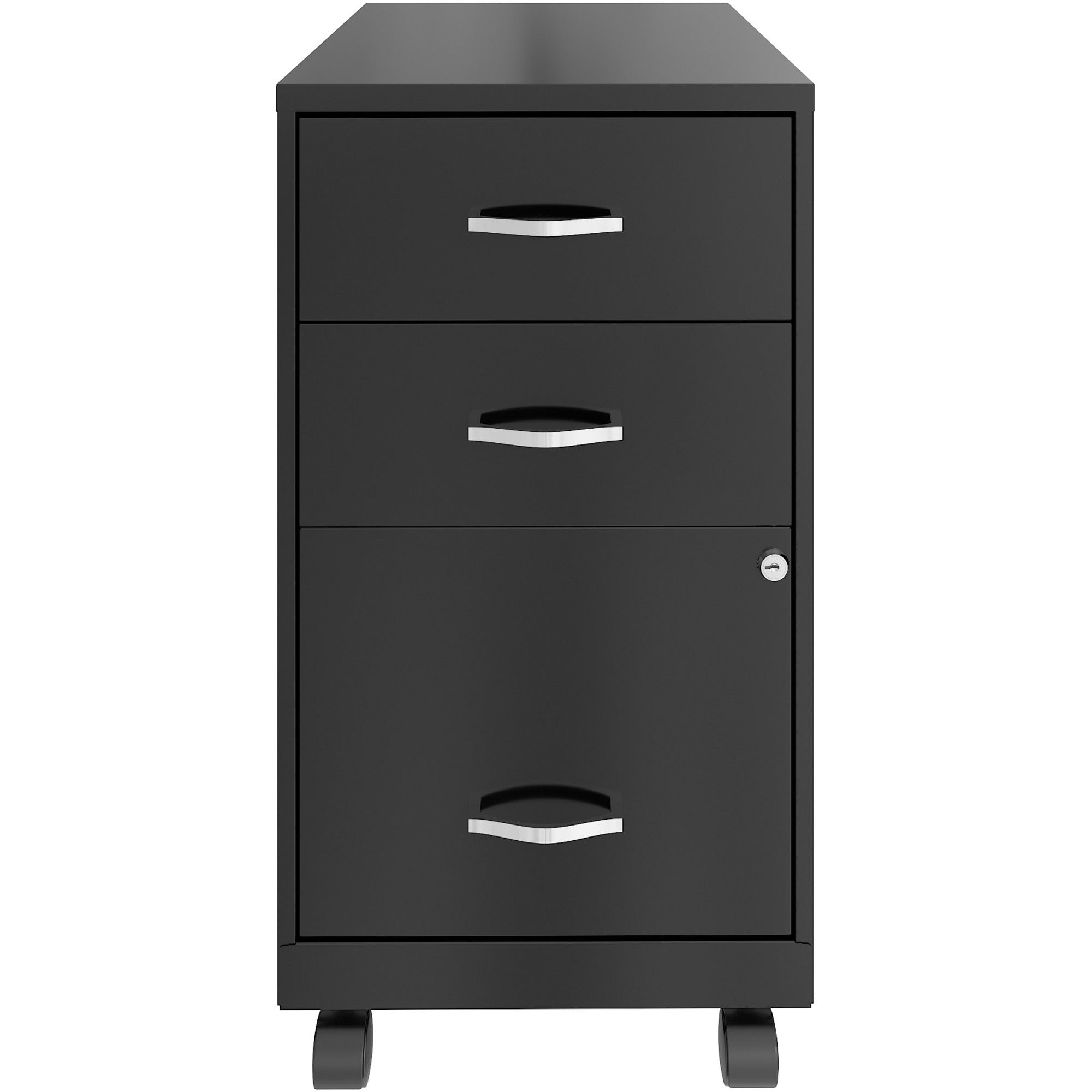 nusparc-3-drawer-organizer-metal-file-cabinet-142-x-18-x-267-3-x-drawers-for-file-box-letter-glide-suspension-3-4-drawer-extension-anti-tip-lockable-mobility-black-metal-recycled_nprvf318cmbk - 2