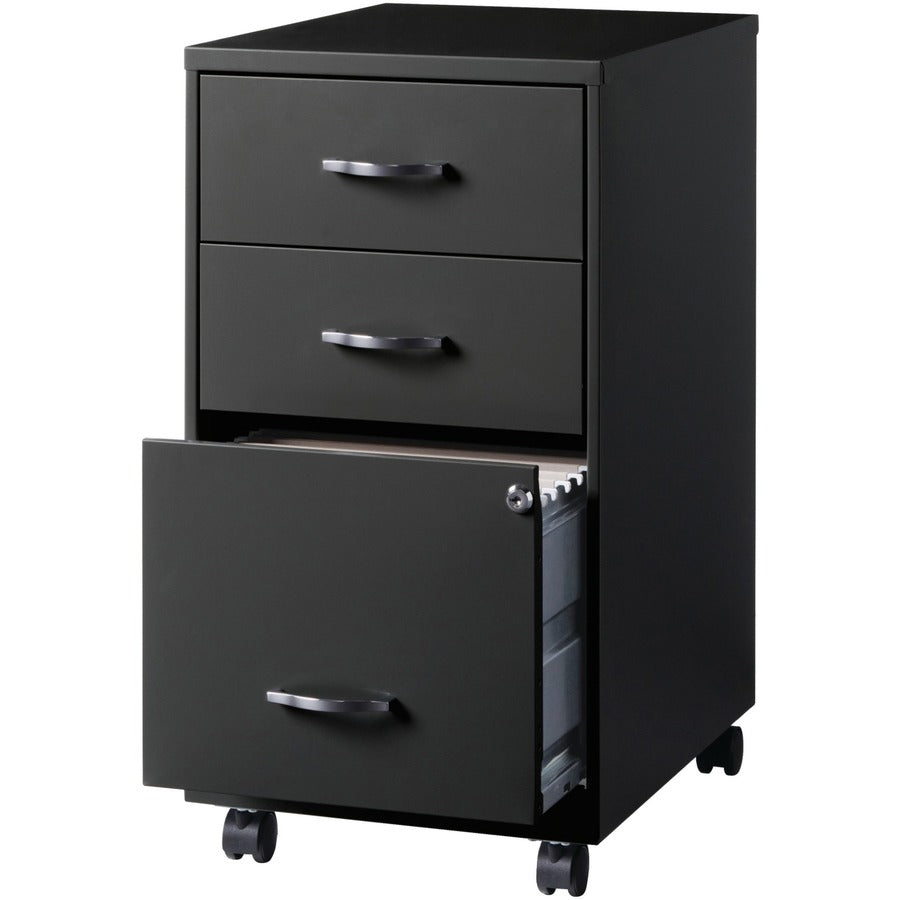 NuSparc 3-Drawer Organizer Metal File Cabinet - 14.2" x 18" x 26.7" - 3 x Drawer(s) for File, Box - Letter - Glide Suspension, 3/4 Drawer Extension, Anti-tip, Lockable, Mobility - Black - Metal - Recycled
