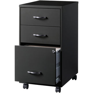 NuSparc 3-Drawer Organizer Metal File Cabinet - 14.2" x 18" x 26.7" - 3 x Drawer(s) for File, Box - Letter - Glide Suspension, 3/4 Drawer Extension, Anti-tip, Lockable, Mobility - Black - Metal - Recycled