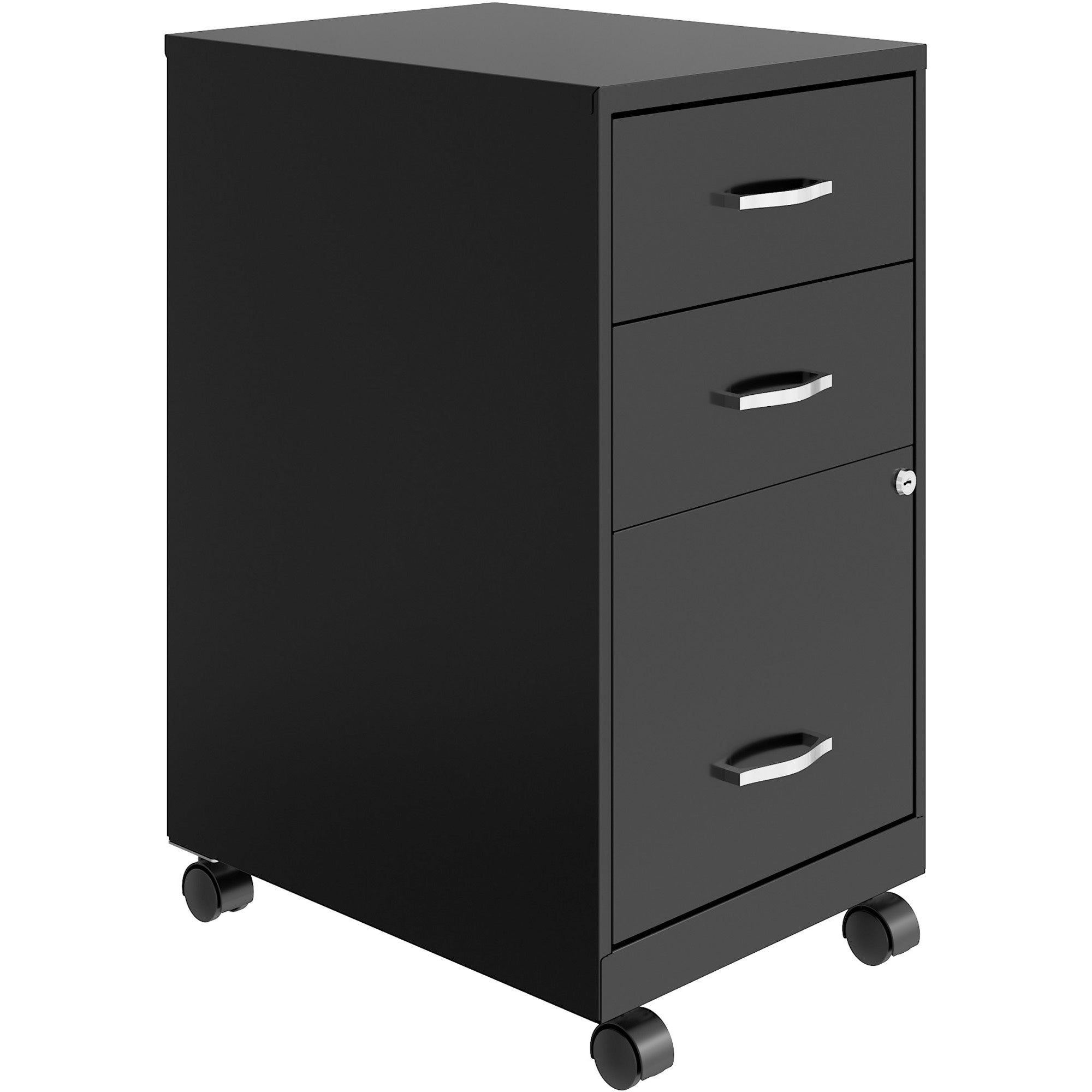 NuSparc 3-Drawer Organizer Metal File Cabinet - 14.2" x 18" x 26.7" - 3 x Drawer(s) for File, Box - Letter - Glide Suspension, 3/4 Drawer Extension, Anti-tip, Lockable, Mobility - Black - Metal - Recycled