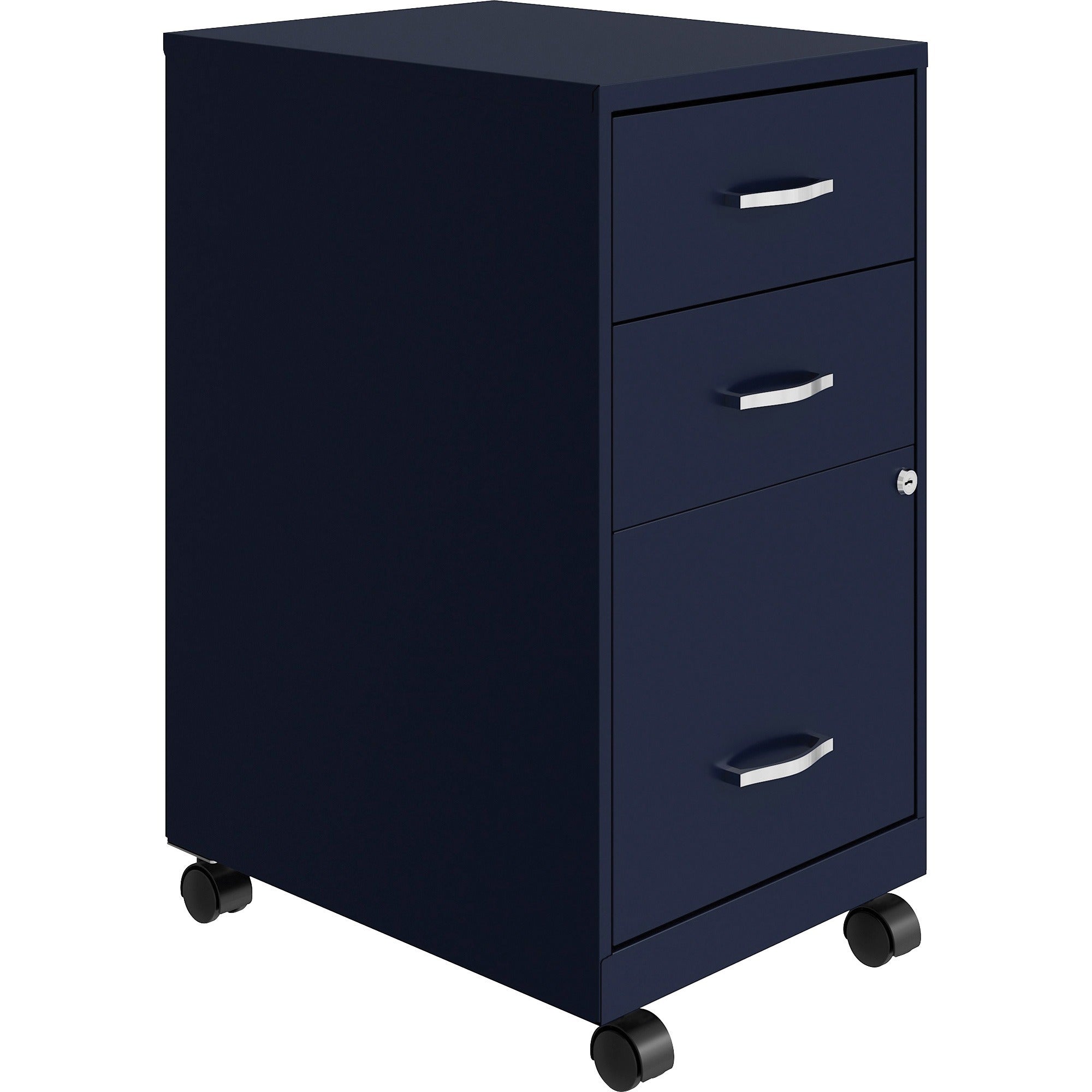 NuSparc 3-Drawer Organizer Metal File Cabinet - 14.2" x 18" x 26.7" - 3 x Drawer(s) for File, Box - Letter - Glide Suspension, 3/4 Drawer Extension, Anti-tip, Lockable, Mobility - Navy - Metal - Recycled