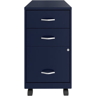 NuSparc 3-Drawer Organizer Metal File Cabinet - 14.2" x 18" x 26.7" - 3 x Drawer(s) for File, Box - Letter - Glide Suspension, 3/4 Drawer Extension, Anti-tip, Lockable, Mobility - Navy - Metal - Recycled