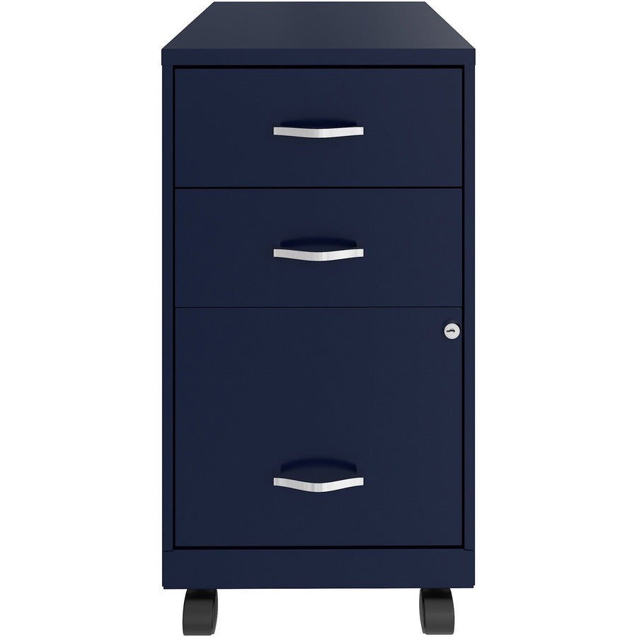 NuSparc 3-Drawer Organizer Metal File Cabinet - 14.2" x 18" x 26.7" - 3 x Drawer(s) for File, Box - Letter - Glide Suspension, 3/4 Drawer Extension, Anti-tip, Lockable, Mobility - Navy - Metal - Recycled