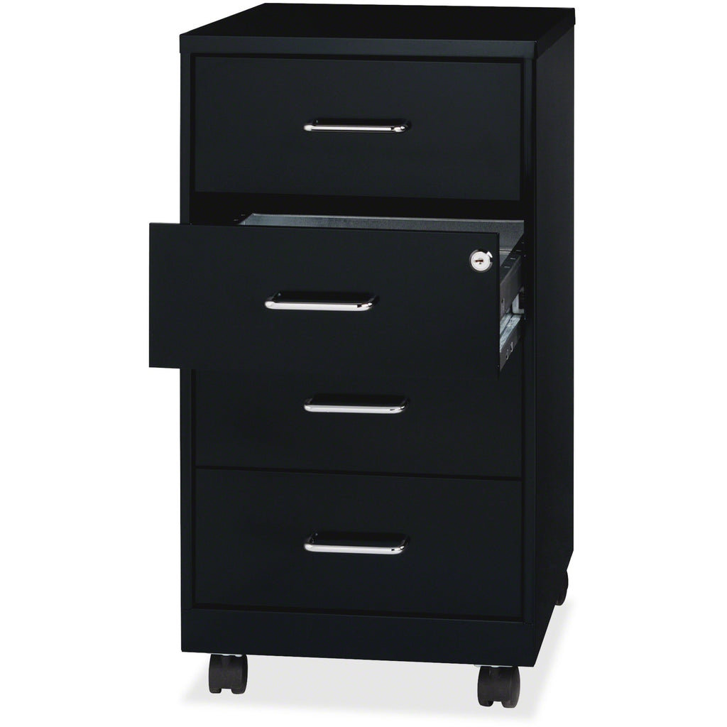 NuSparc Mobile Storage Cabinet - 14.2" x 18" x 26.5" - 4 x Drawer(s) - Letter, Legal - Mobility, Glide Suspension, Anti-tip, Nonporous Surface, Cam Lock, 3/4 Drawer Extension - Black - Painted Steel - Recycled - Assembly Required