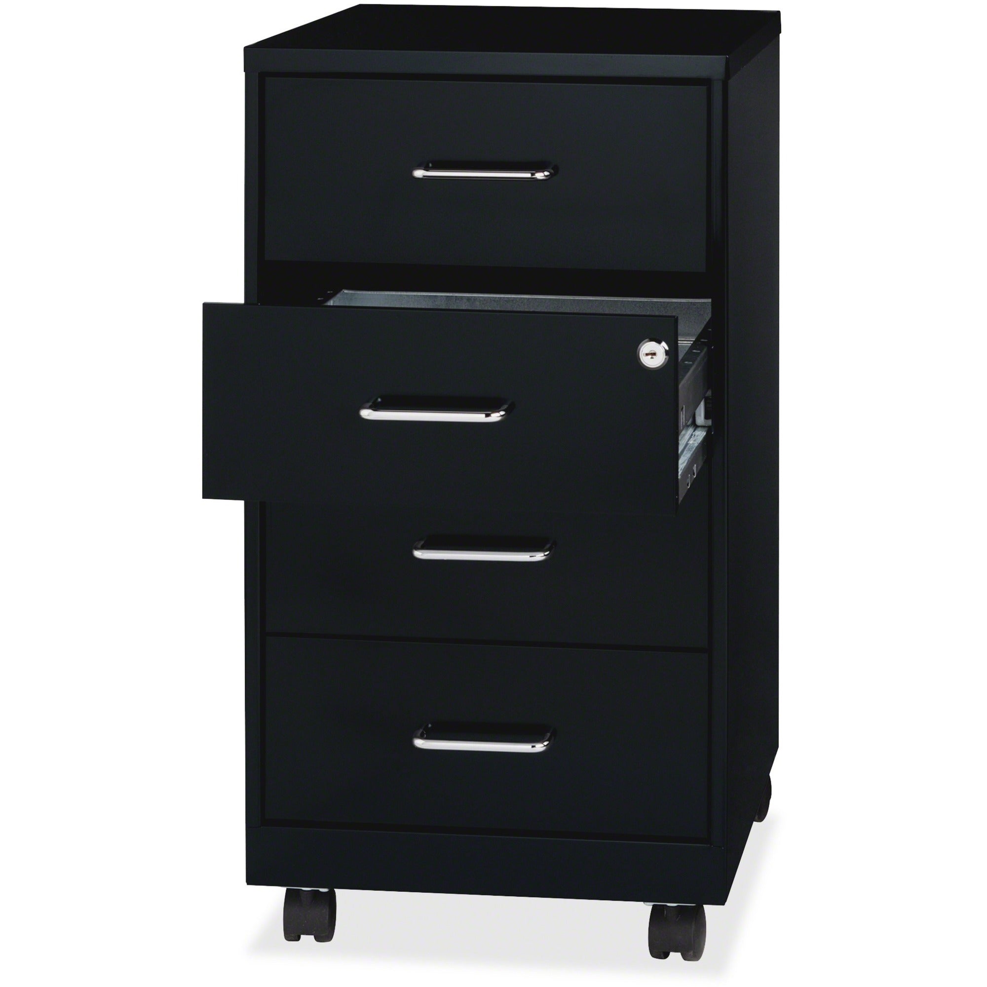 NuSparc Mobile Storage Cabinet - 14.2" x 18" x 26.5" - 4 x Drawer(s) - Letter, Legal - Mobility, Glide Suspension, Anti-tip, Nonporous Surface, Cam Lock, 3/4 Drawer Extension - Black - Painted Steel - Recycled - Assembly Required