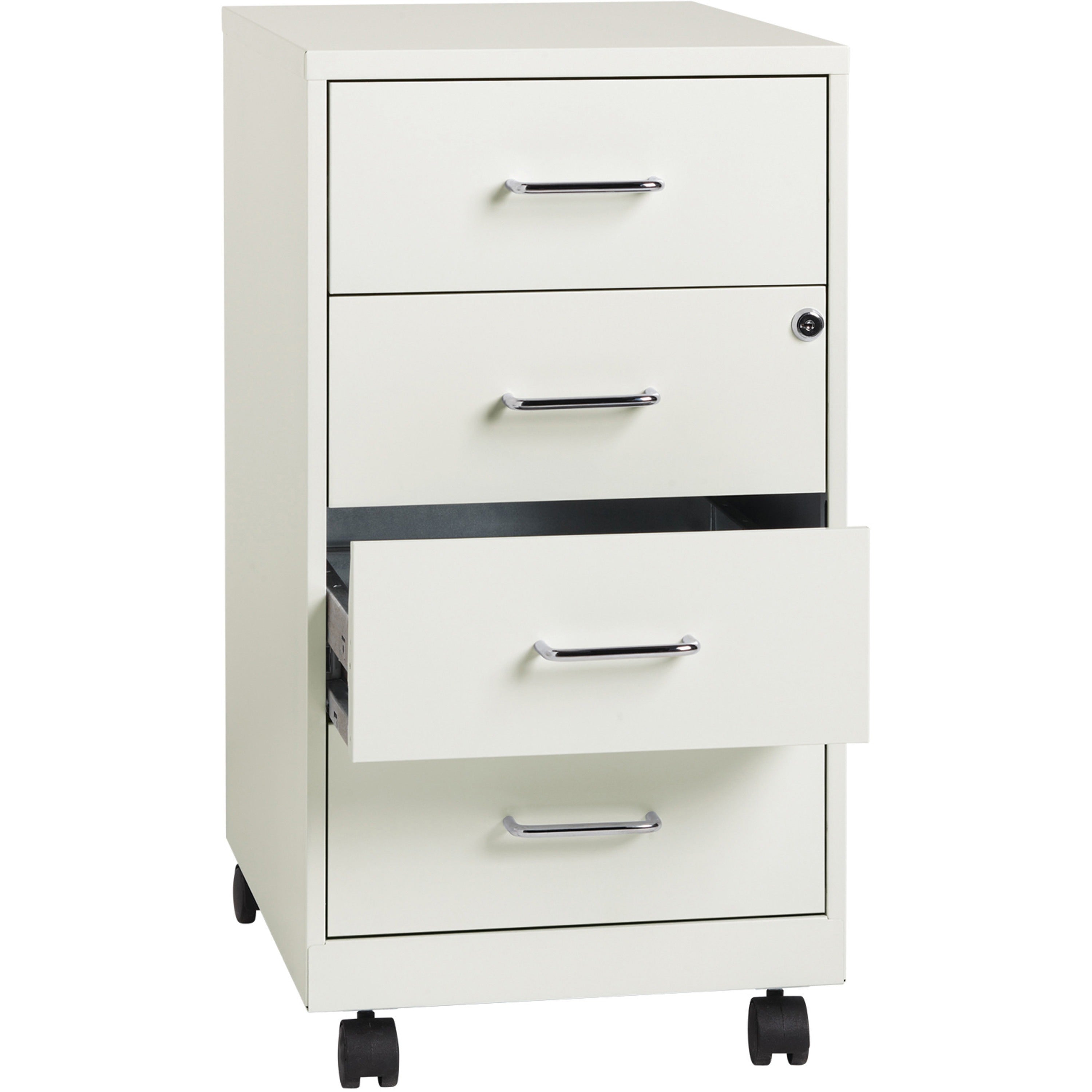 NuSparc Mobile Storage Cabinet - 14.2" x 18" x 26.5" - 4 x Drawer(s) - Letter, Legal - Mobility, Glide Suspension, Anti-tip, Nonporous Surface, Cam Lock, 3/4 Drawer Extension - White - Painted Steel - Recycled