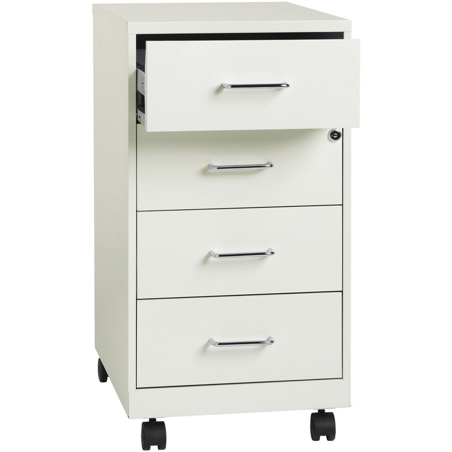 NuSparc Mobile Storage Cabinet - 14.2" x 18" x 26.5" - 4 x Drawer(s) - Letter, Legal - Mobility, Glide Suspension, Anti-tip, Nonporous Surface, Cam Lock, 3/4 Drawer Extension - White - Painted Steel - Recycled
