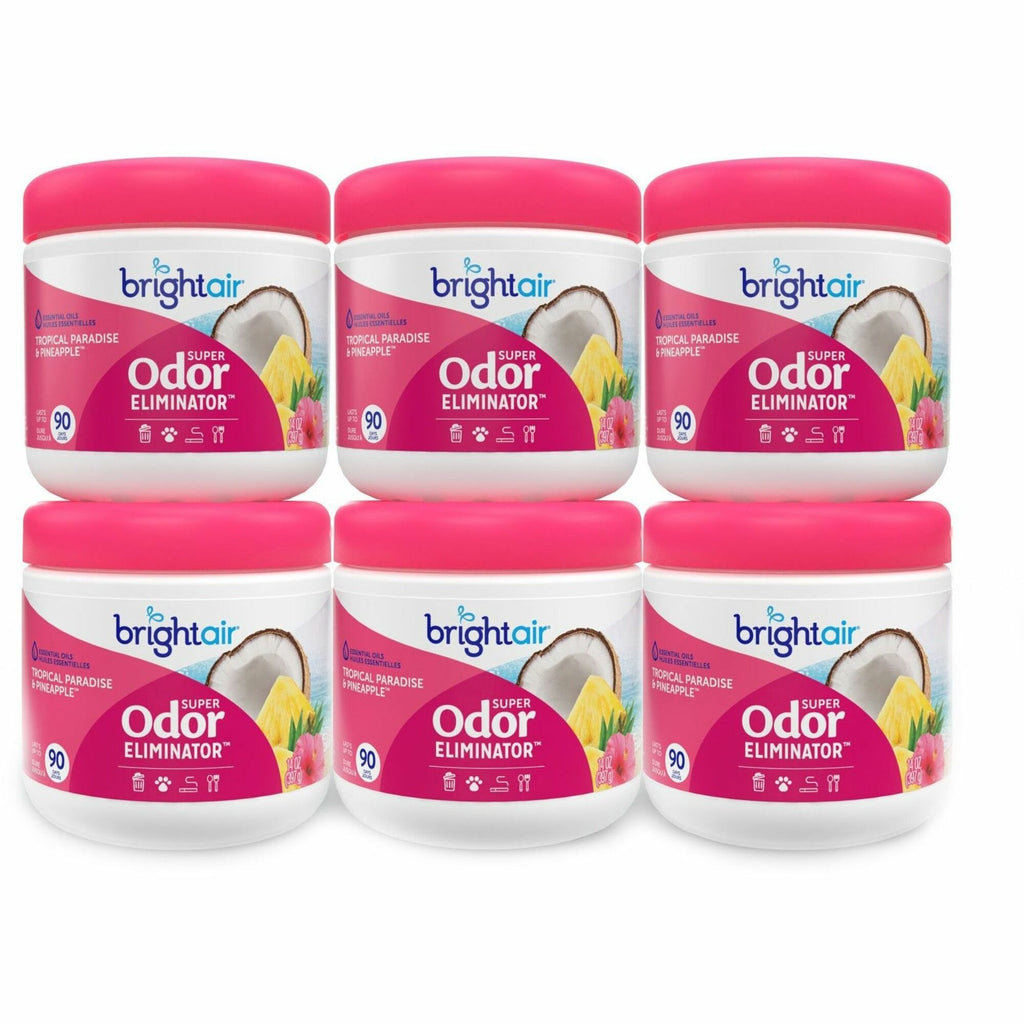 Bright Air Super Odor Eliminator Air Freshener - 14 fl oz (0.4 quart) - Tropical Paradise & Pineapple - 90 Day - 6 / Carton - Cruelty-free, Phthalate-free, Triclosan-free, BHT Free