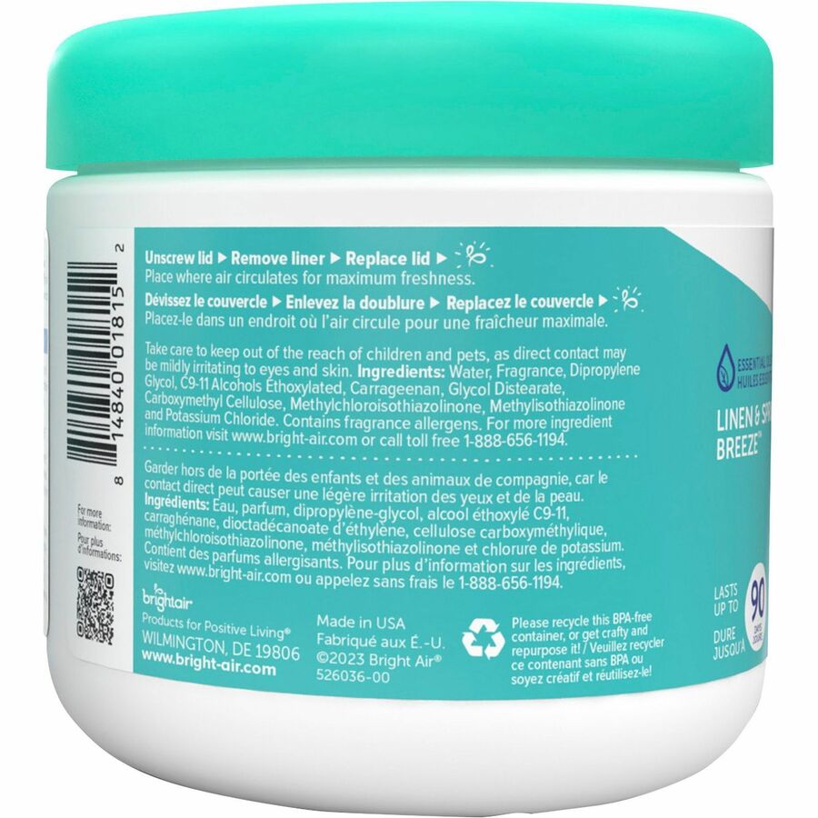 Bright Air Super Odor Eliminator Air Freshener - 14 fl oz (0.4 quart) - Linen & Spring Breeze - 90 Day - 1 Each - Cruelty-free, Phthalate-free, Triclosan-free, BHT Free