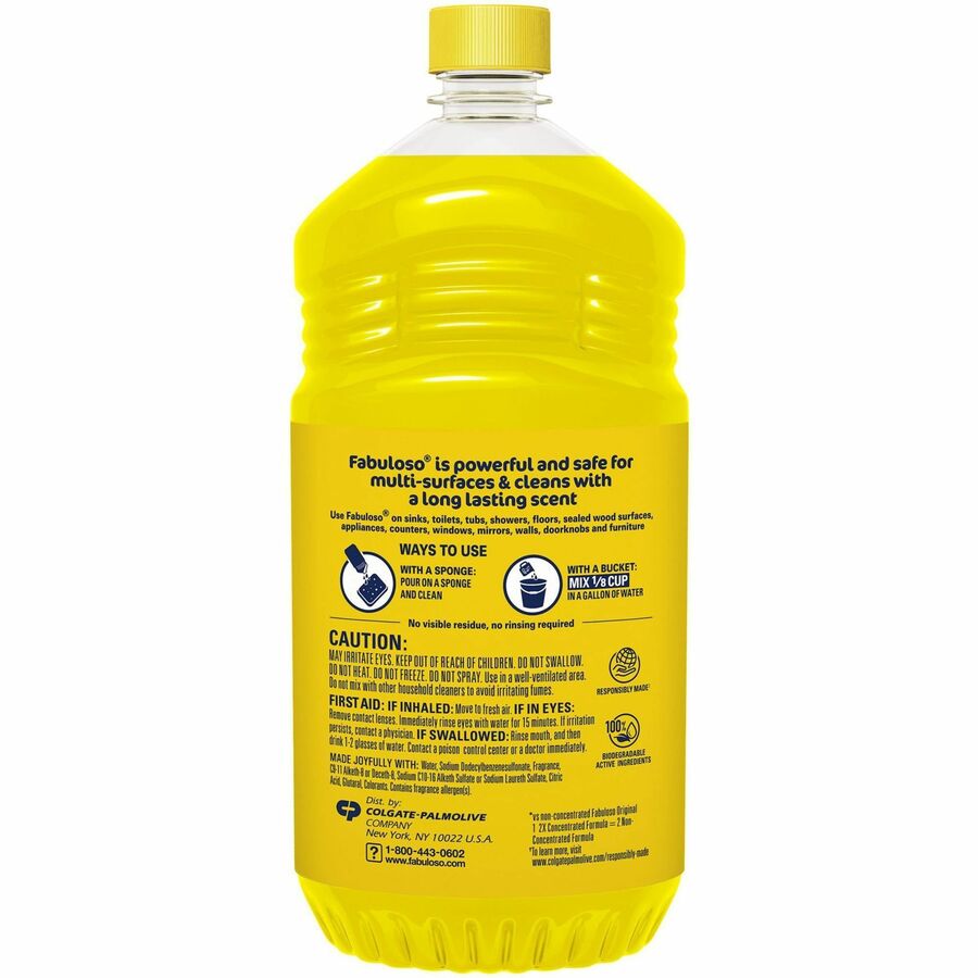 Fabuloso Multi-Purpose Cleaner - For Multipurpose, Multi Surface - Concentrate - 56 fl oz (1.8 quart) - Refreshing Lemon Scent - 6 / Carton - Rinse-free, Residue-free, Long Lasting, Pleasant Scent - Yellow