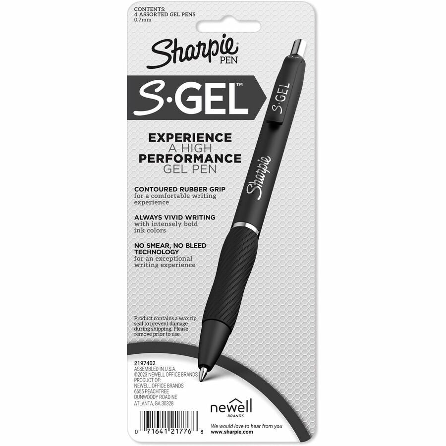 S-Gel Fashion Barrel Pen, Retractable, Medium 0.7 mm, Assorted Color Ink, White Barrel, 4/Pack