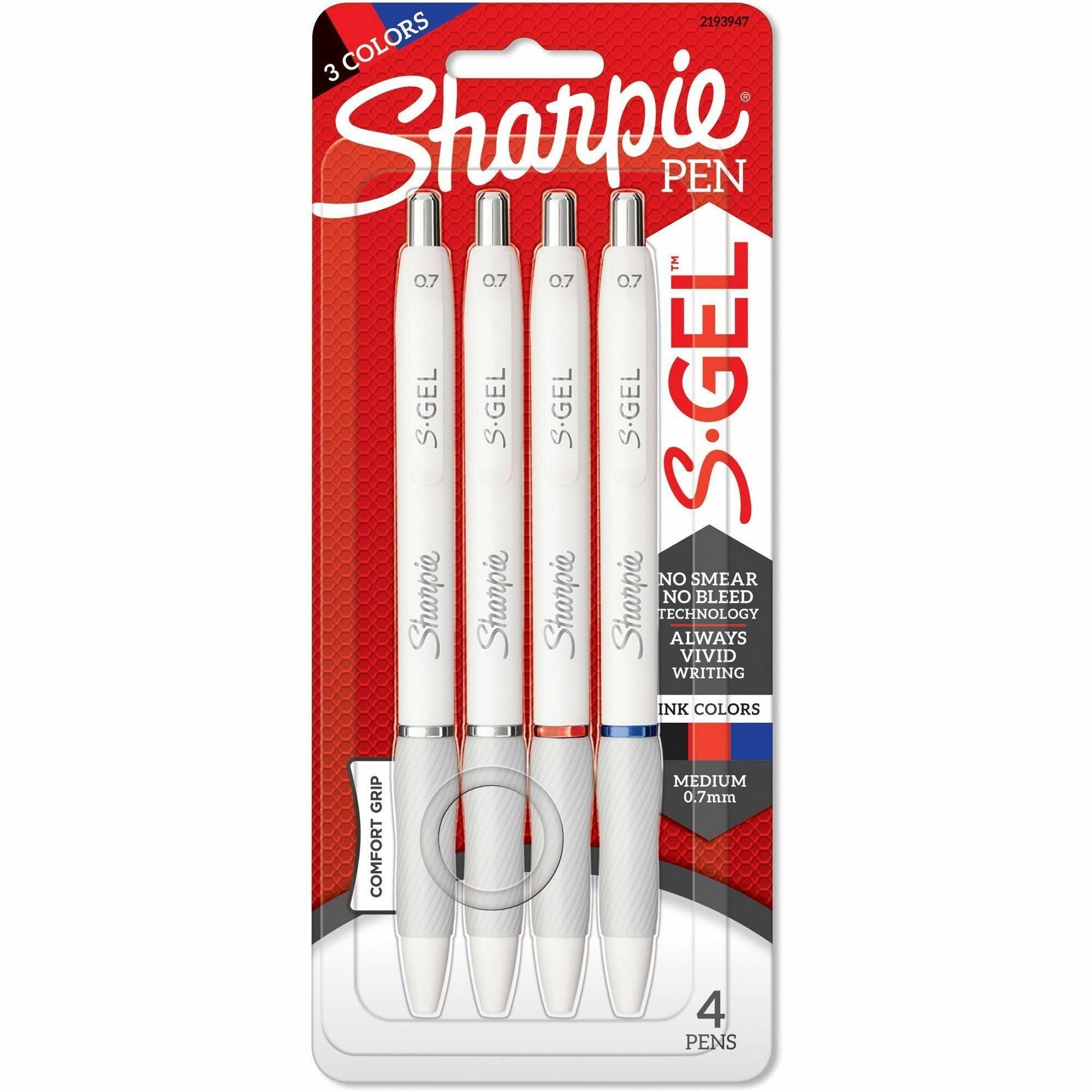 S-Gel Fashion Barrel Pen, Retractable, Medium 0.7 mm, Assorted Color Ink, White Barrel, 4/Pack