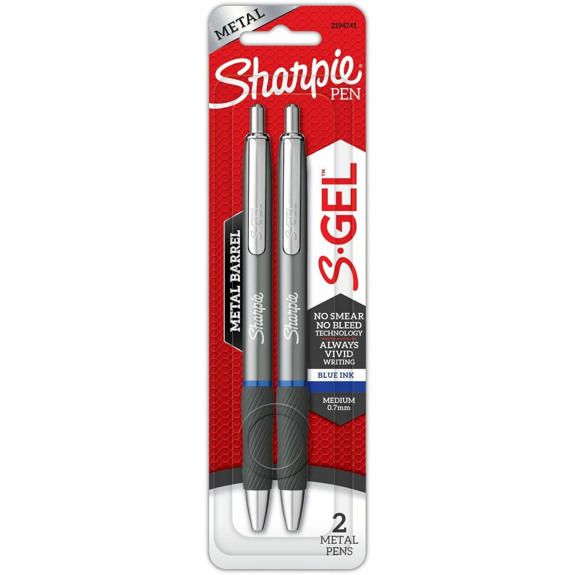Sharpie S-Gel Pens - Bold Pen Point - 0.7 mm Pen Point Size - Black - Gunmetal Barrel - 2 / Pack