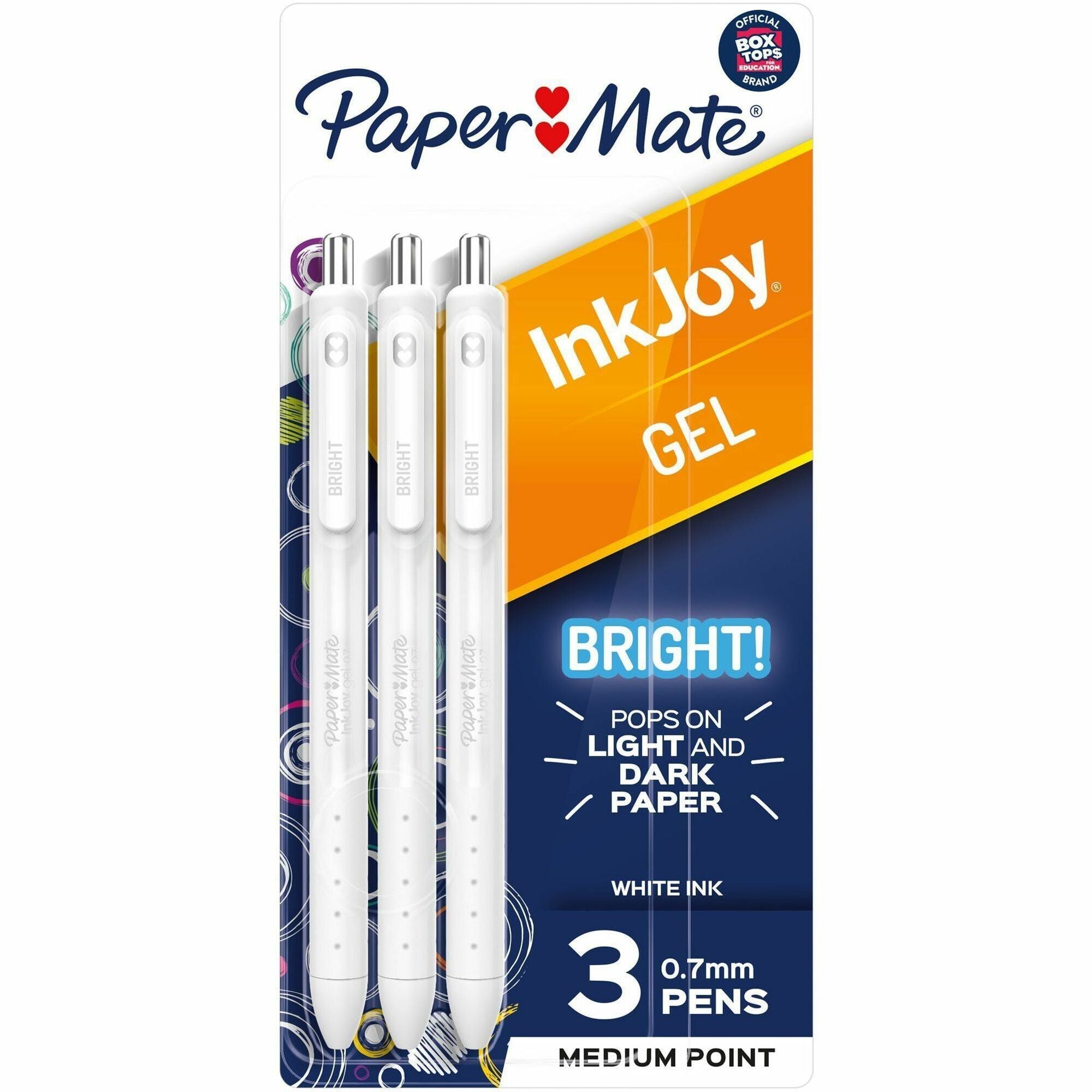 InkJoy Gel Bright Retractable Pen, Medium 0.7 mm, White Ink, White Barrel, 3/Pack