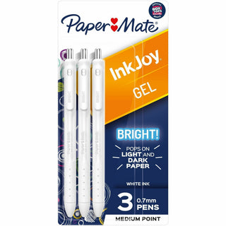InkJoy Gel Bright Retractable Pen, Medium 0.7 mm, White Ink, White Barrel, 3/Pack