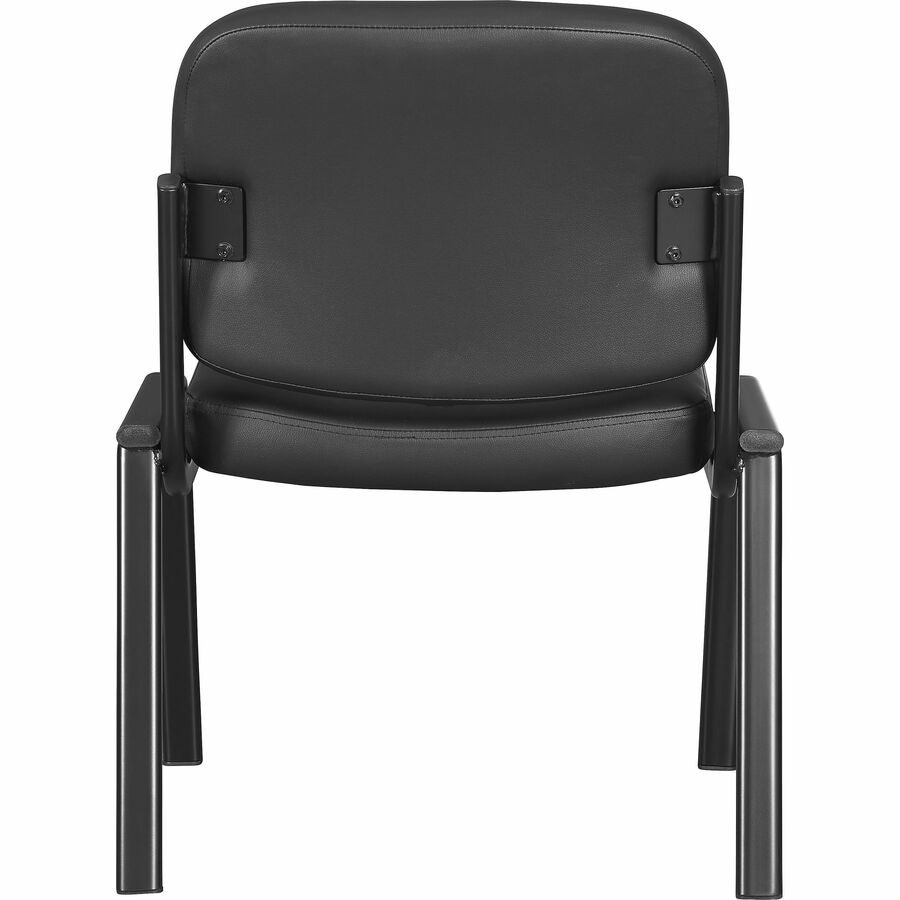 Lorell Deluxe Leather 4-Leg Guest Chair - Leather, Plywood Seat - Leather, Plywood Back - Powder Coated Metal Frame - Four-legged Base - Black - 1 Each