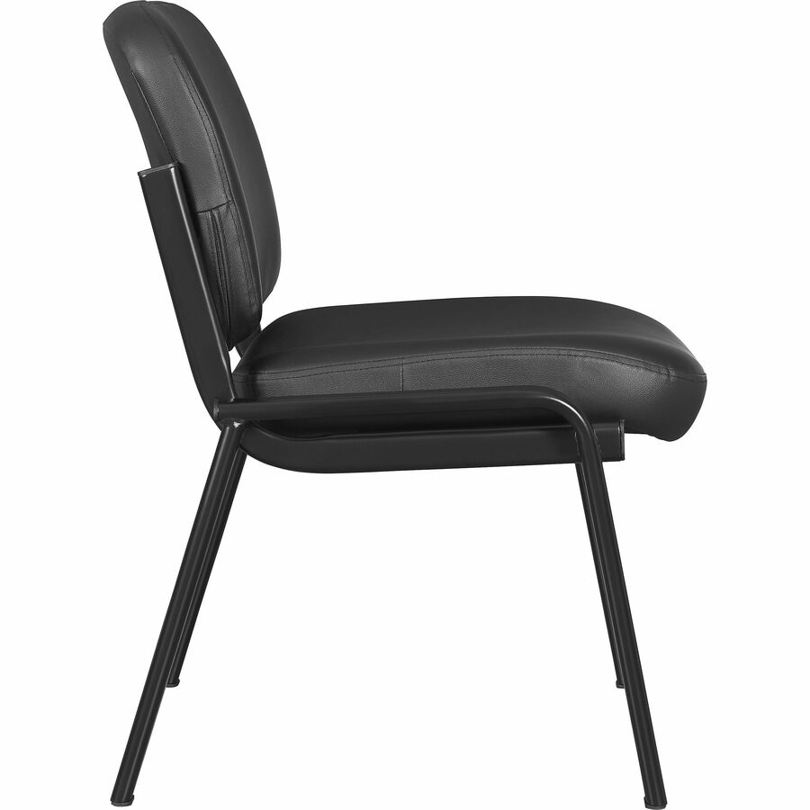 Lorell Deluxe Leather 4-Leg Guest Chair - Leather, Plywood Seat - Leather, Plywood Back - Powder Coated Metal Frame - Four-legged Base - Black - 1 Each