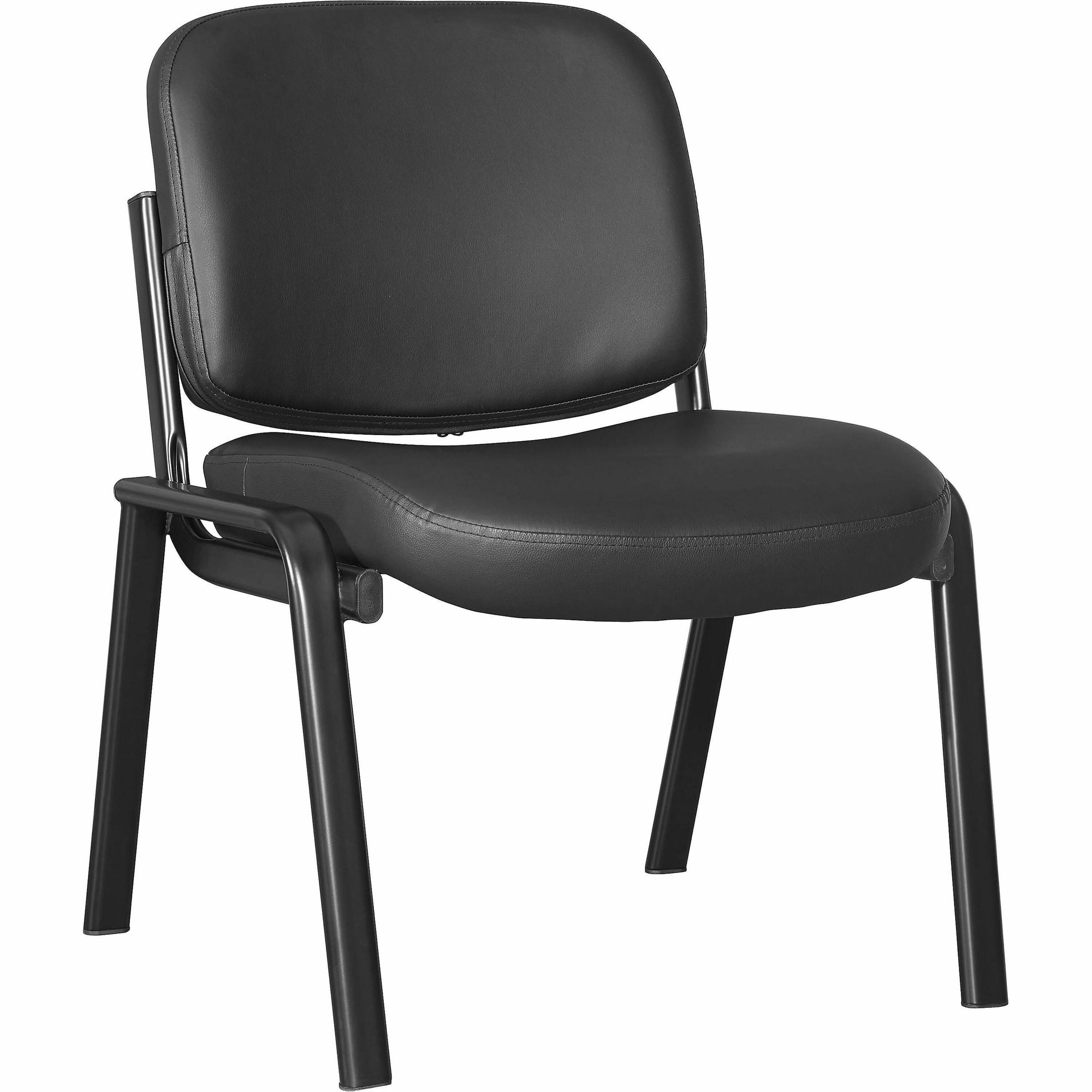 Lorell Deluxe Leather 4-Leg Guest Chair - Leather, Plywood Seat - Leather, Plywood Back - Powder Coated Metal Frame - Four-legged Base - Black - 1 Each