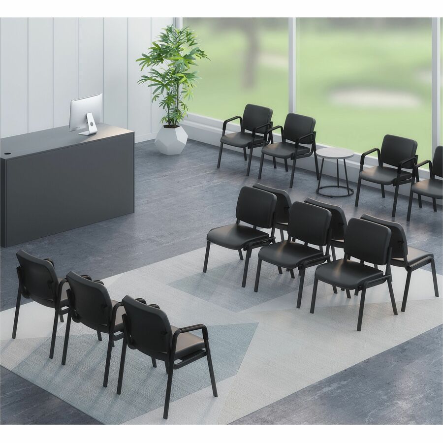 Lorell Deluxe Leather 4-Leg Guest Chair - Leather, Plywood Seat - Leather, Plywood Back - Powder Coated Metal Frame - Four-legged Base - Black - 1 Each