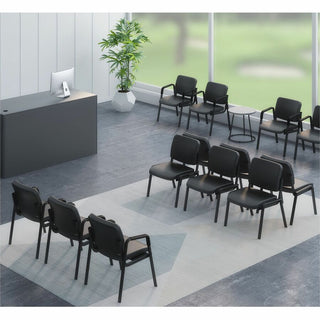 Lorell Deluxe Leather 4-Leg Guest Chair - Leather, Plywood Seat - Leather, Plywood Back - Powder Coated Metal Frame - Four-legged Base - Black - 1 Each