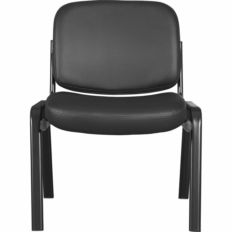 Lorell Deluxe Leather 4-Leg Guest Chair - Leather, Plywood Seat - Leather, Plywood Back - Powder Coated Metal Frame - Four-legged Base - Black - 1 Each