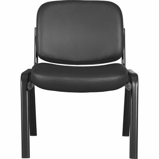 Lorell Deluxe Leather 4-Leg Guest Chair - Leather, Plywood Seat - Leather, Plywood Back - Powder Coated Metal Frame - Four-legged Base - Black - 1 Each