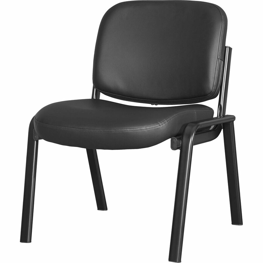 Lorell Deluxe Leather 4-Leg Guest Chair - Leather, Plywood Seat - Leather, Plywood Back - Powder Coated Metal Frame - Four-legged Base - Black - 1 Each