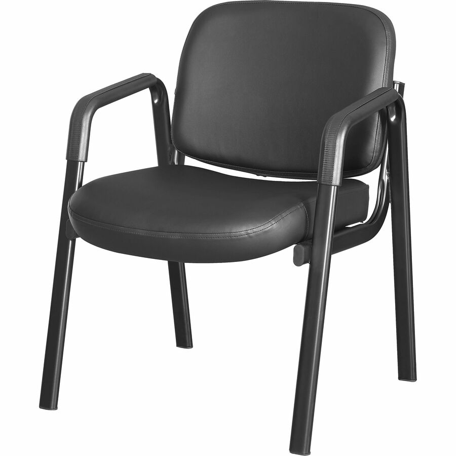 Lorell Deluxe Leather 4-Leg Guest Chair - Leather, Plywood Seat - Leather, Plywood Back - Powder Coated Metal Frame - Four-legged Base - Black - Armrest - 1 Each