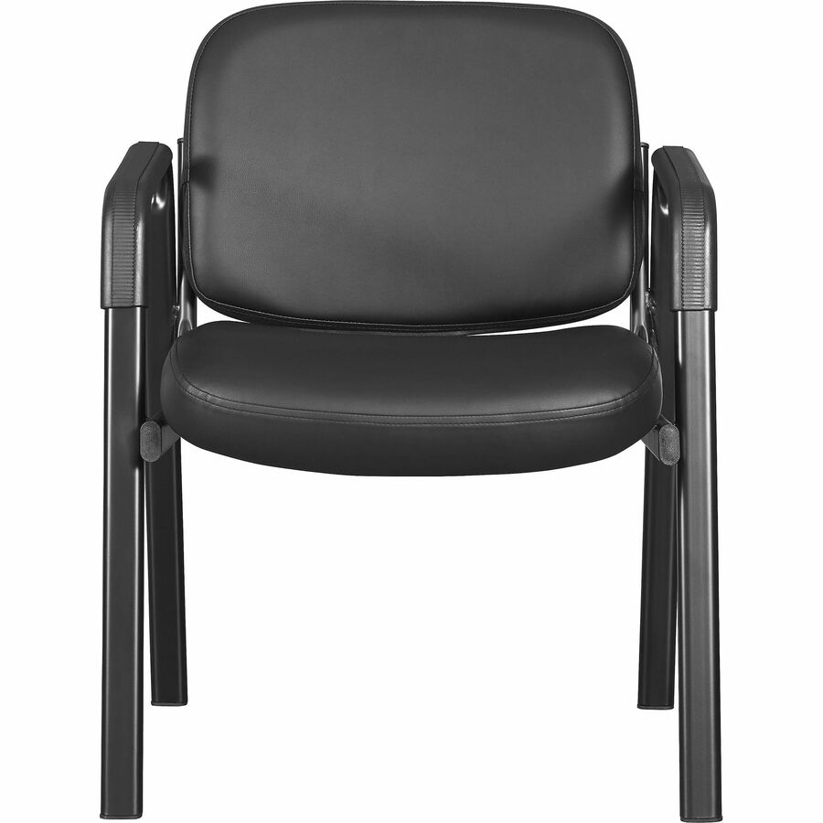 Lorell Deluxe Leather 4-Leg Guest Chair - Leather, Plywood Seat - Leather, Plywood Back - Powder Coated Metal Frame - Four-legged Base - Black - Armrest - 1 Each
