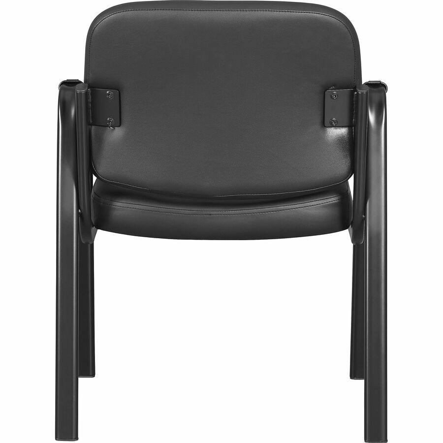 Lorell Deluxe Leather 4-Leg Guest Chair - Leather, Plywood Seat - Leather, Plywood Back - Powder Coated Metal Frame - Four-legged Base - Black - Armrest - 1 Each