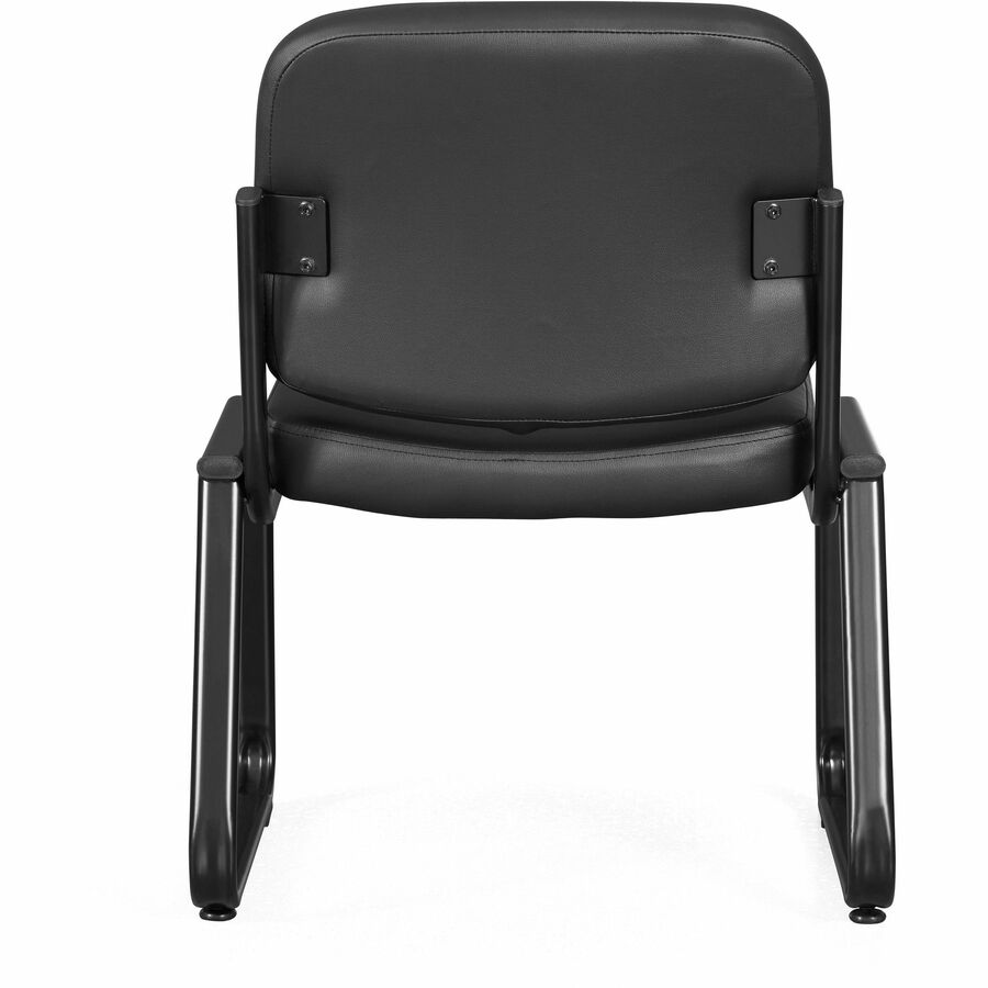 Lorell Deluxe Leather Guest Chair - Plywood, Leather Seat - Plywood, Leather Back - Powder Coated Metal Frame - Sled Base - Black - 1 Each
