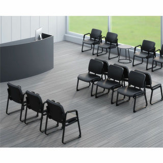 Lorell Deluxe Leather Guest Chair - Plywood, Leather Seat - Plywood, Leather Back - Powder Coated Metal Frame - Sled Base - Black - 1 Each