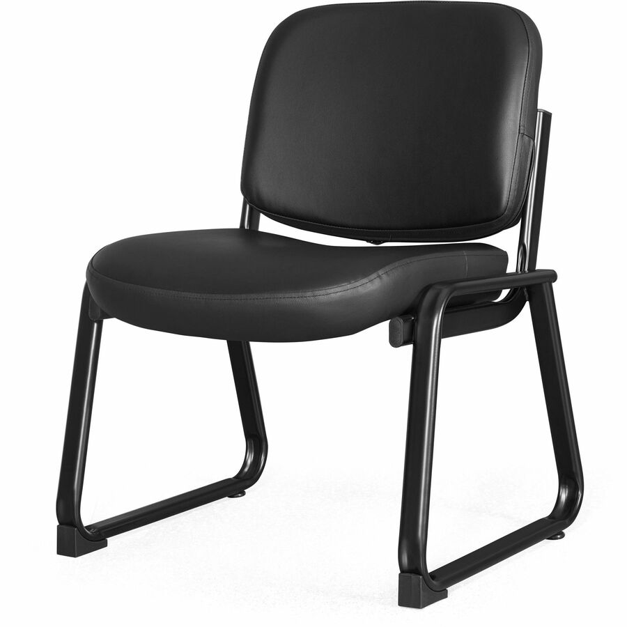 Lorell Deluxe Leather Guest Chair - Plywood, Leather Seat - Plywood, Leather Back - Powder Coated Metal Frame - Sled Base - Black - 1 Each