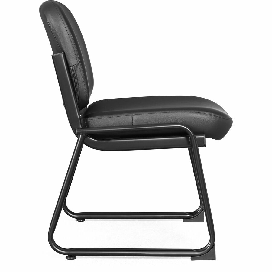 Lorell Deluxe Leather Guest Chair - Plywood, Leather Seat - Plywood, Leather Back - Powder Coated Metal Frame - Sled Base - Black - 1 Each