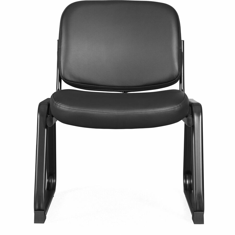 Lorell Deluxe Leather Guest Chair - Plywood, Leather Seat - Plywood, Leather Back - Powder Coated Metal Frame - Sled Base - Black - 1 Each