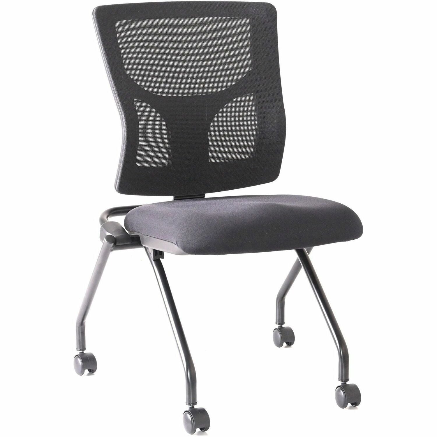 Lorell Conjure Mesh Training Chairs - Polyurethane, Molded Foam, Fabric Seat - Black - 2/Carton
