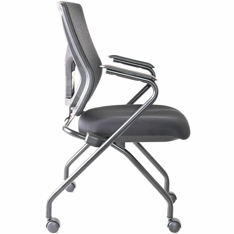 Lorell Conjure Mesh Training Chairs with Arms - Polyurethane, Molded Foam, Fabric Seat - Black - Armrest - 2/Carton