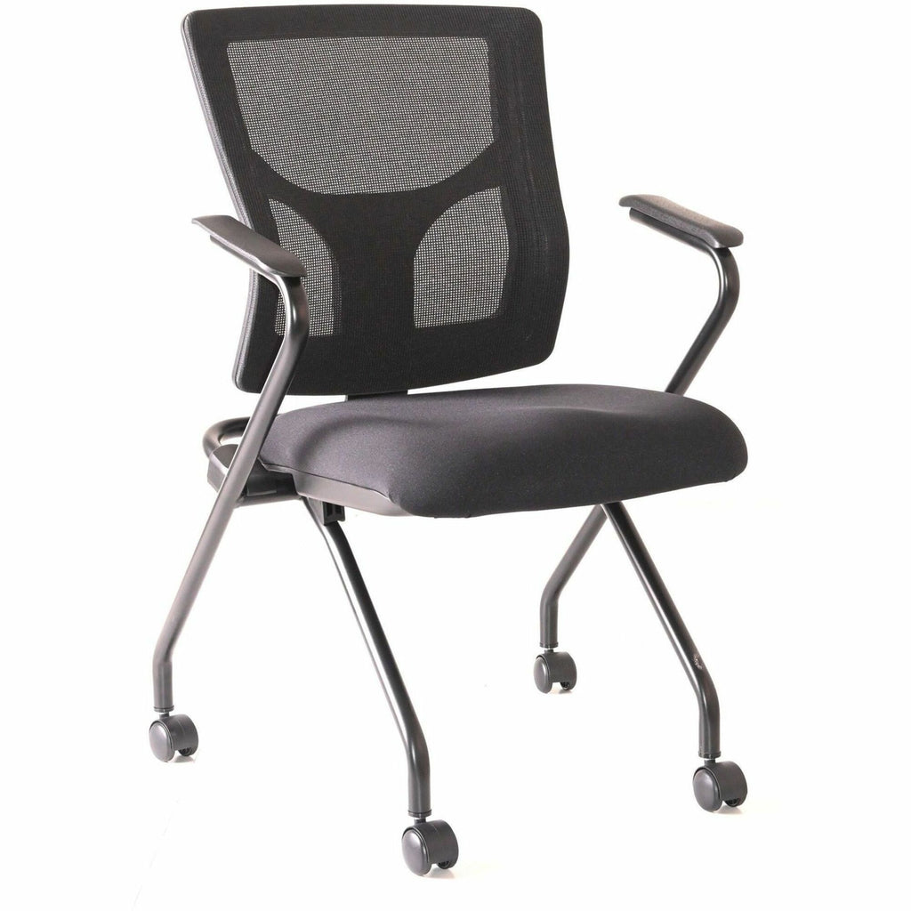 Lorell Conjure Mesh Training Chairs with Arms - Polyurethane, Molded Foam, Fabric Seat - Black - Armrest - 2/Carton